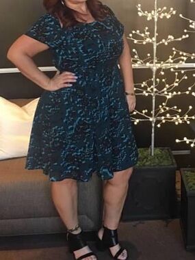 torrid Black Dress with Teal Print, Fit-and-Flare Midi